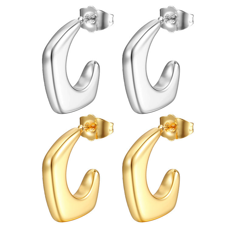 18K Retro Irregular Glossy Stainless Steel Earrings