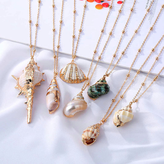 Ins Style Women's Beach Shell Gold-plated Edge Pendant Conch Necklace