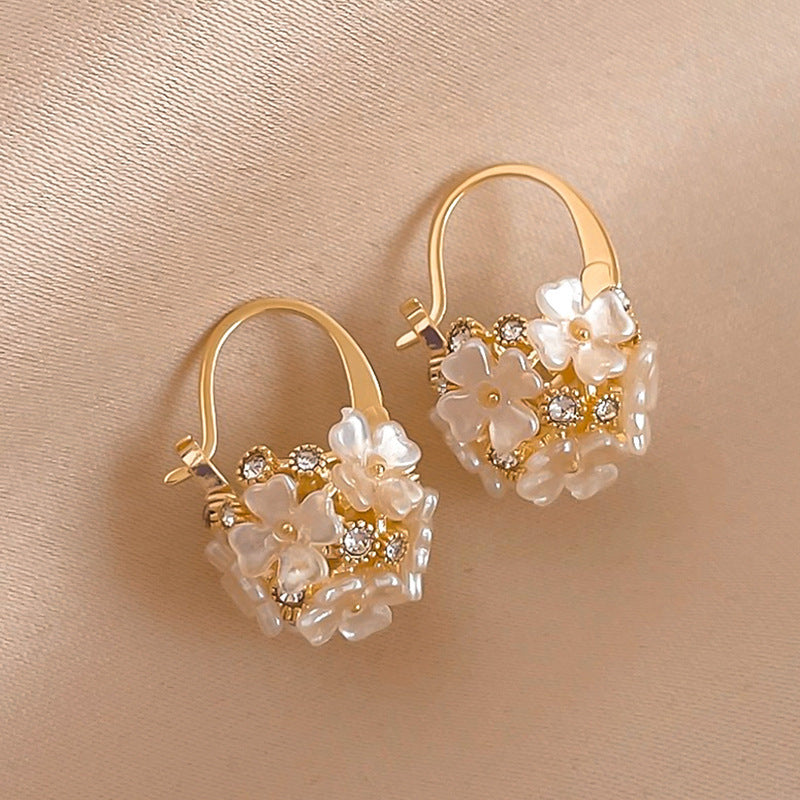 Flower Rhinestone-embedded Ball Earrings